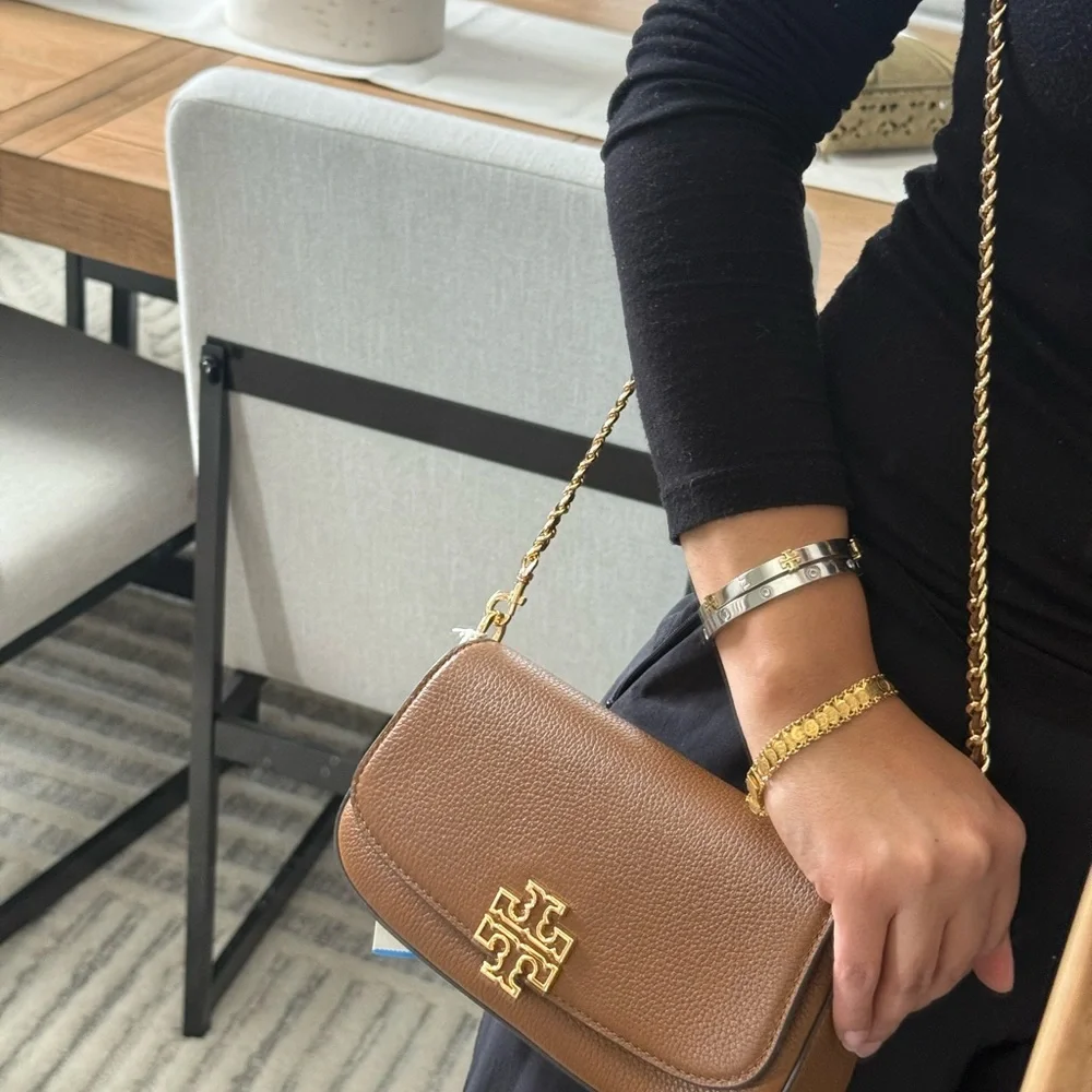 Tory Burch BRITTEN CONVERTIBLE CROSSBODY Leather Shoulder in moose color